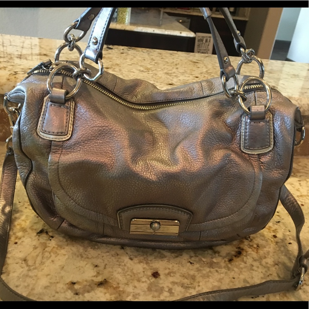 Coach Metallic Silver Leather Patterned Purse - image 1